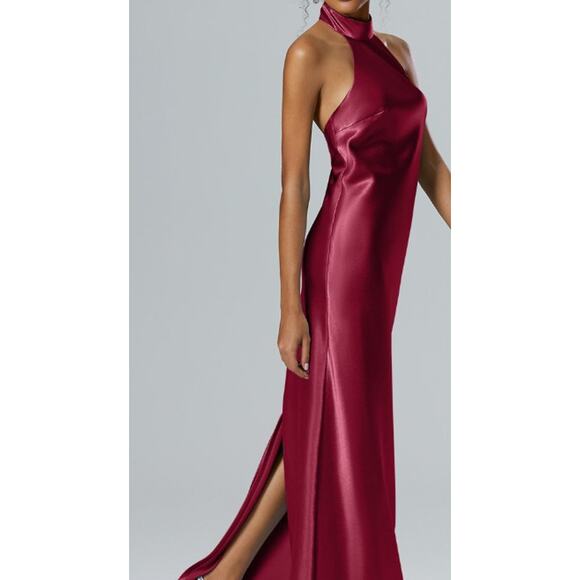AW BRIDAL 6 S Deep Claret Mugwort burgundy halter formal maxi dress NEW B36 - Picture 1 of 9